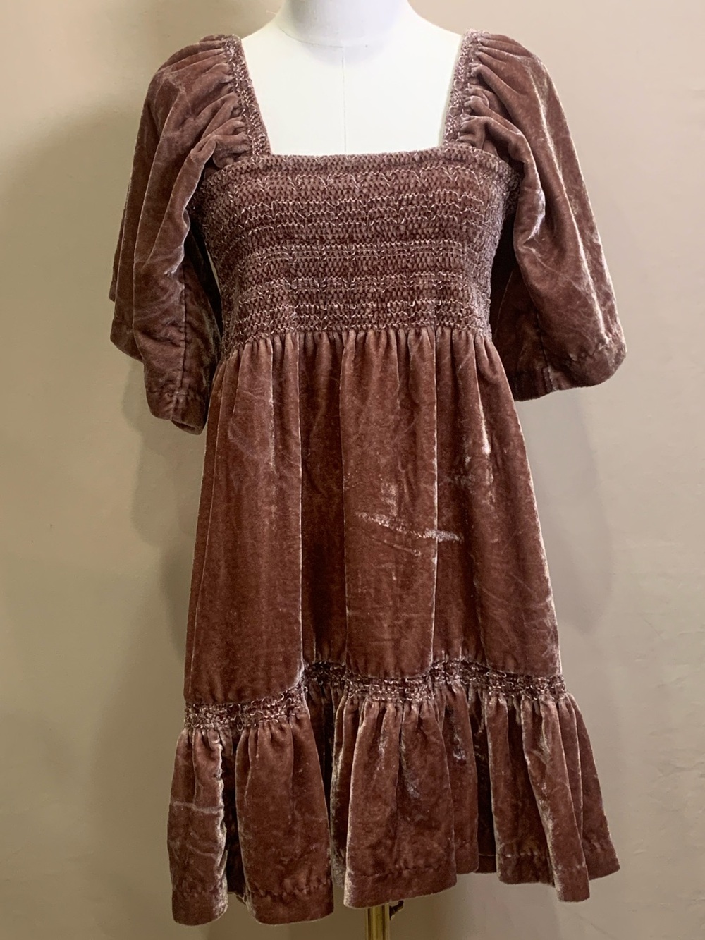 Free People Velvet Smocked Mini Dress, Size S/P